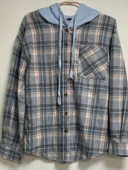 Colorblock Plaid Hooded Shacket