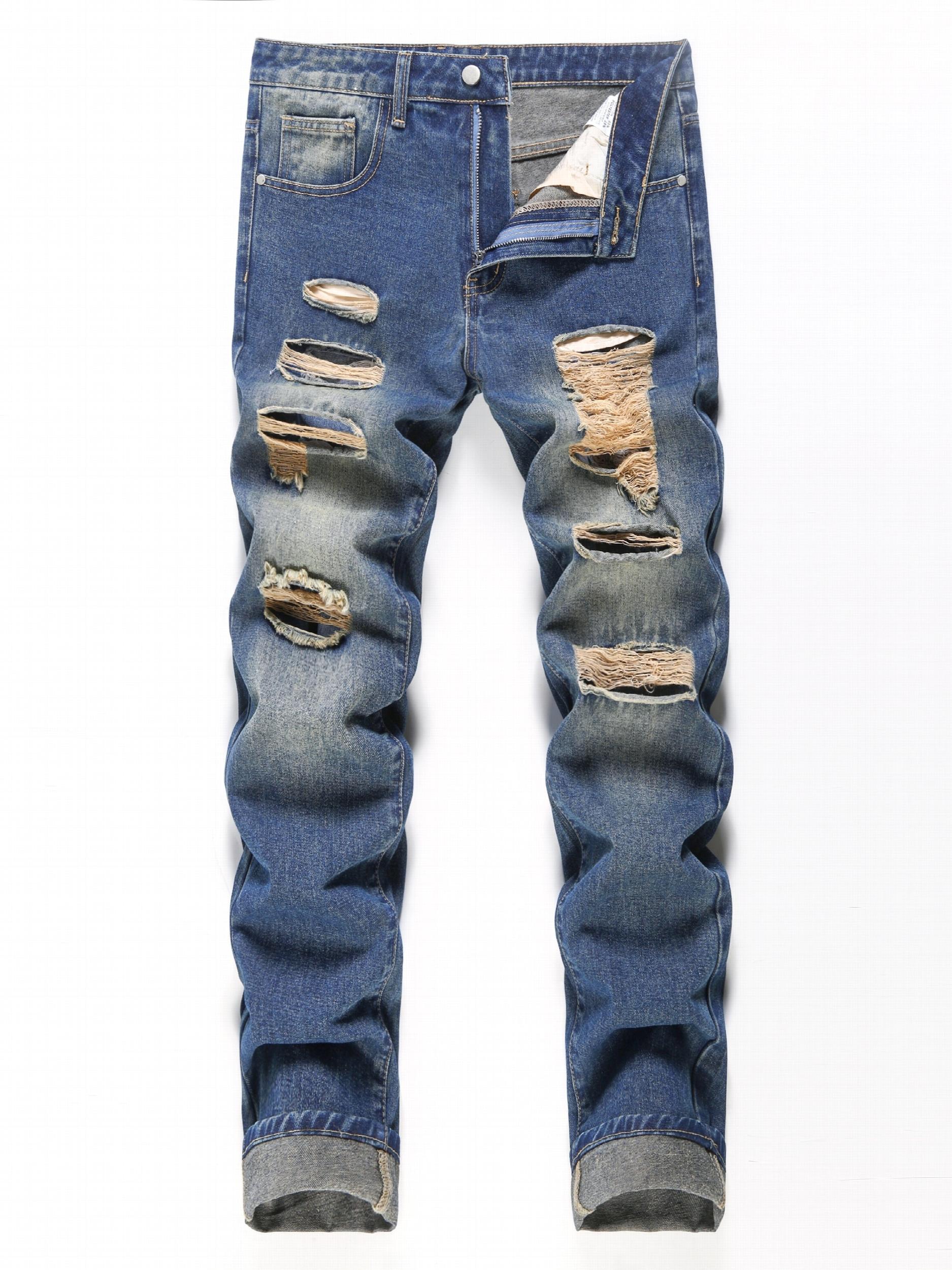 Slim Fit Ripped Jeans Mens Casual Street Style Distressed Denim Pants