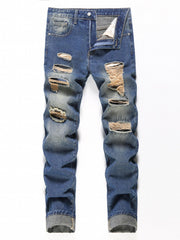 Slim Fit Ripped Jeans Mens Casual Street Style Distressed Denim Pants