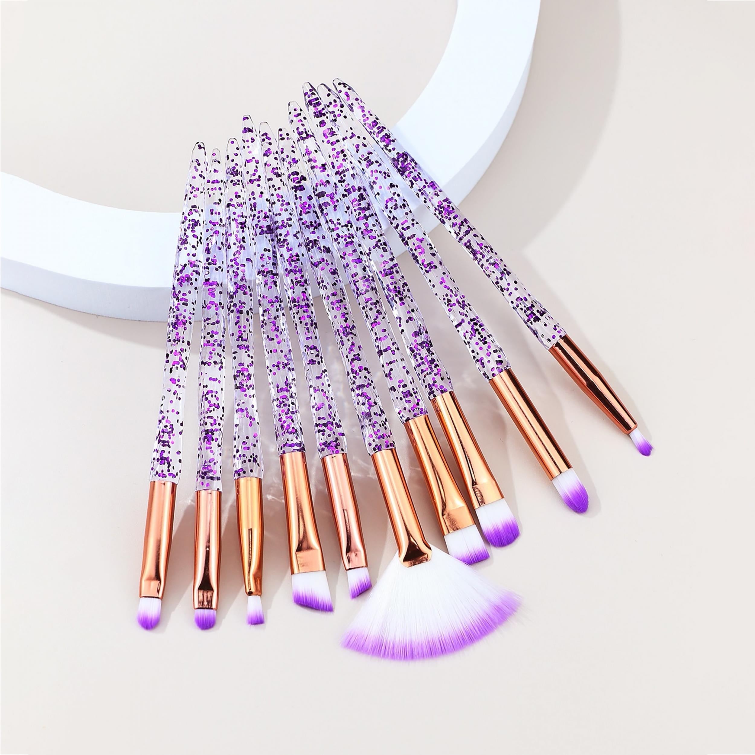 10pcs Crystal Glitter Makeup Brush Set Eye Shadow Eyebrow Blending Power