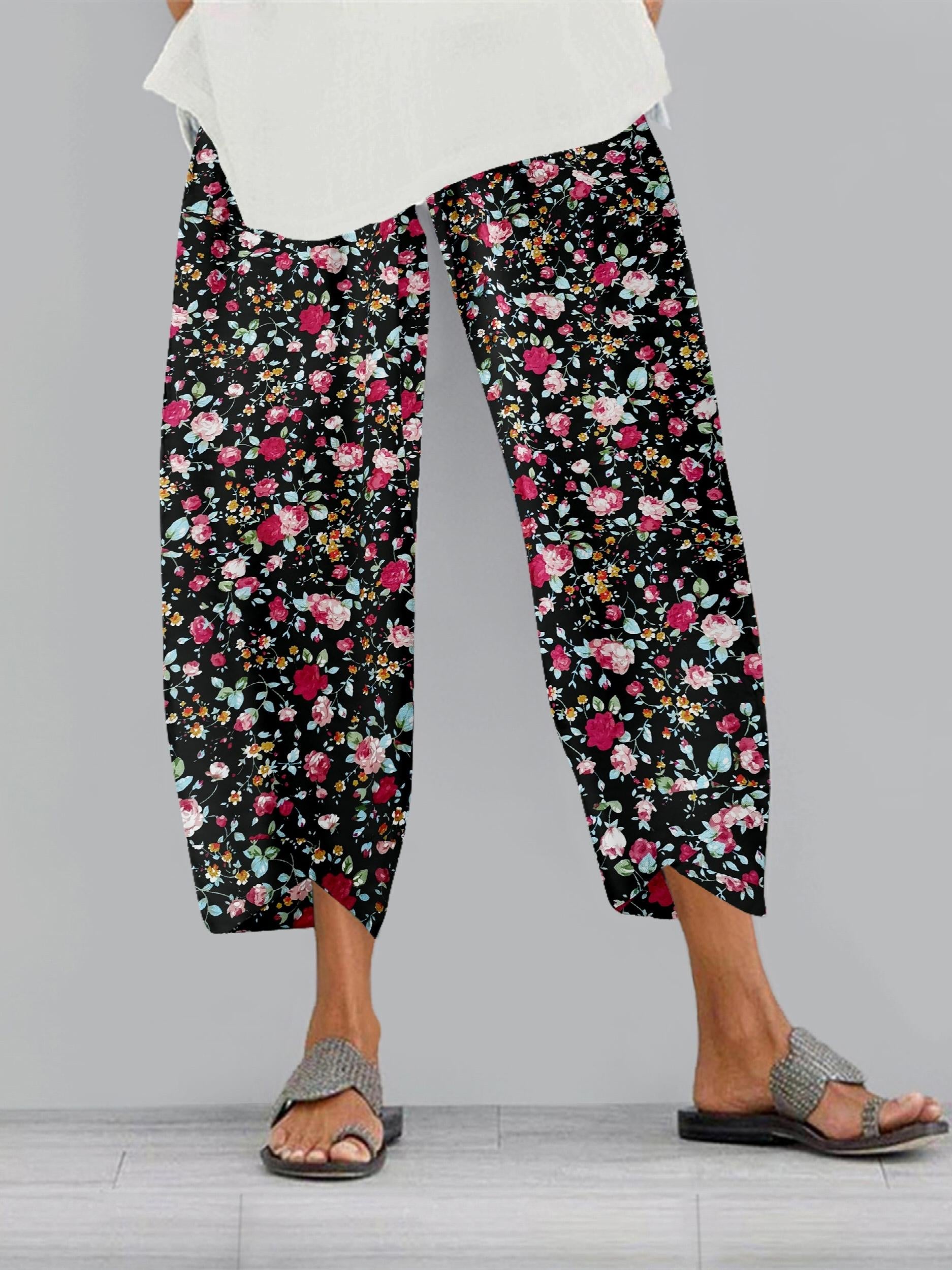 Vintage Floral Print Pants Casual Wide Leg Summer Pants