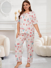 Tulip Print Short Sleeve Tee & Pants Pajamas Set