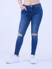 Casual Skinny Jeans Washed Ripped Button Fly High Stretch