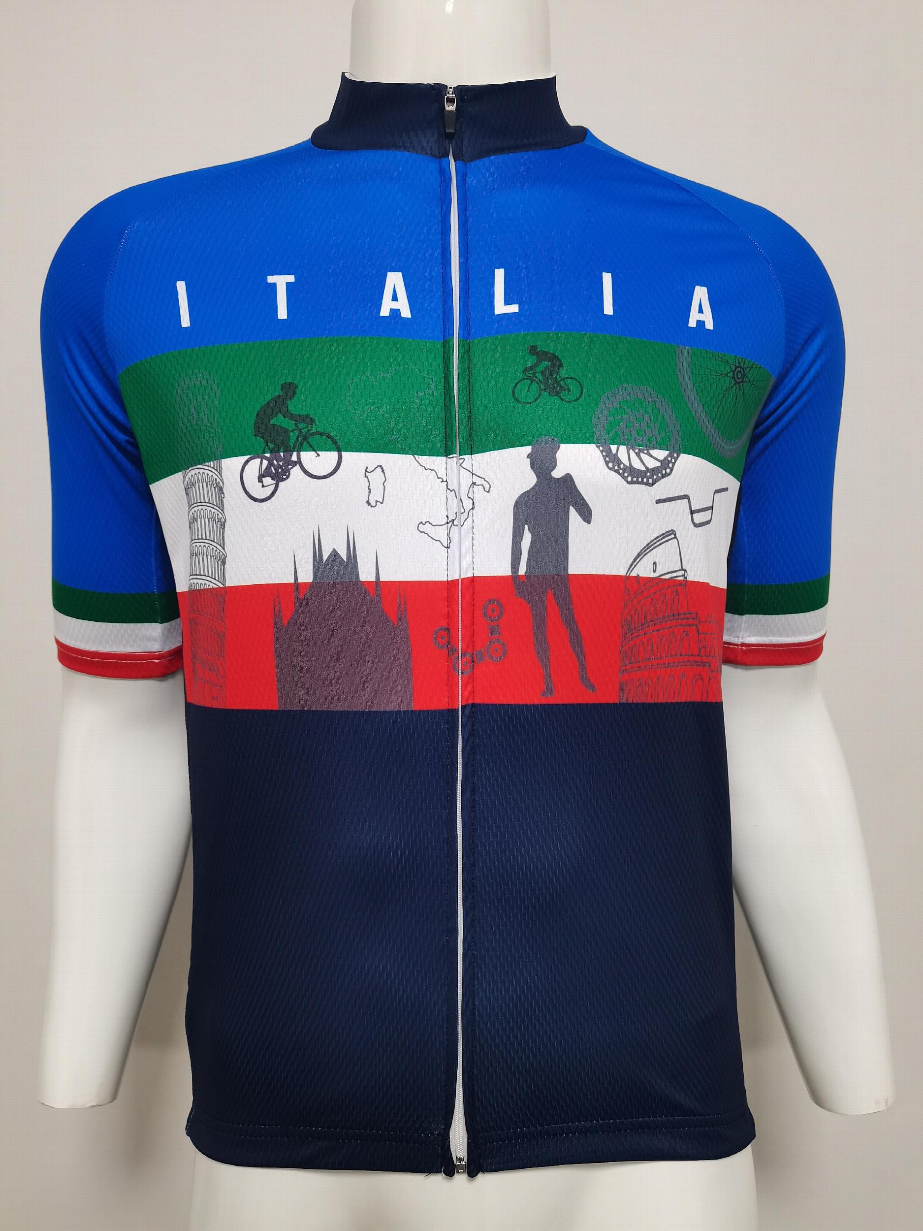 Italian Flag Print Men's Cycling Jersey Zipper Block Summer Shirt