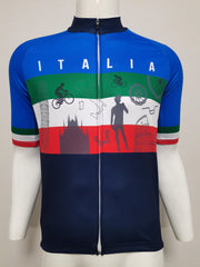 Italian Flag Print Men's Cycling Jersey Zipper Block Summer Shirt