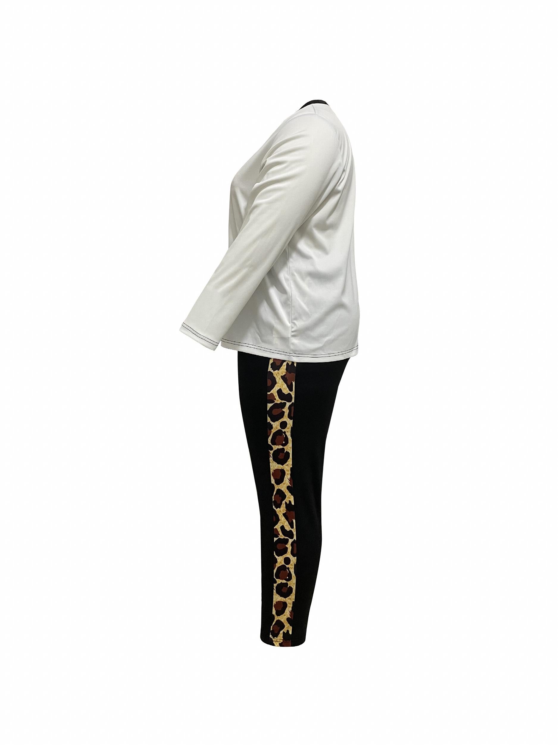 Women's Plus Colorblock Leopard Print Top & Pants Set