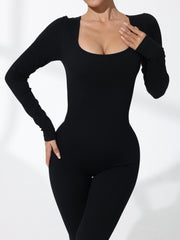 Women Yoga Bodysuit Round Neck Long Sleeve Sport Jumpsuit