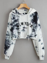 Tie Dye Crop Hoodie Casual Long Sleeve Hoodies Sweatshirt Women's Clothing