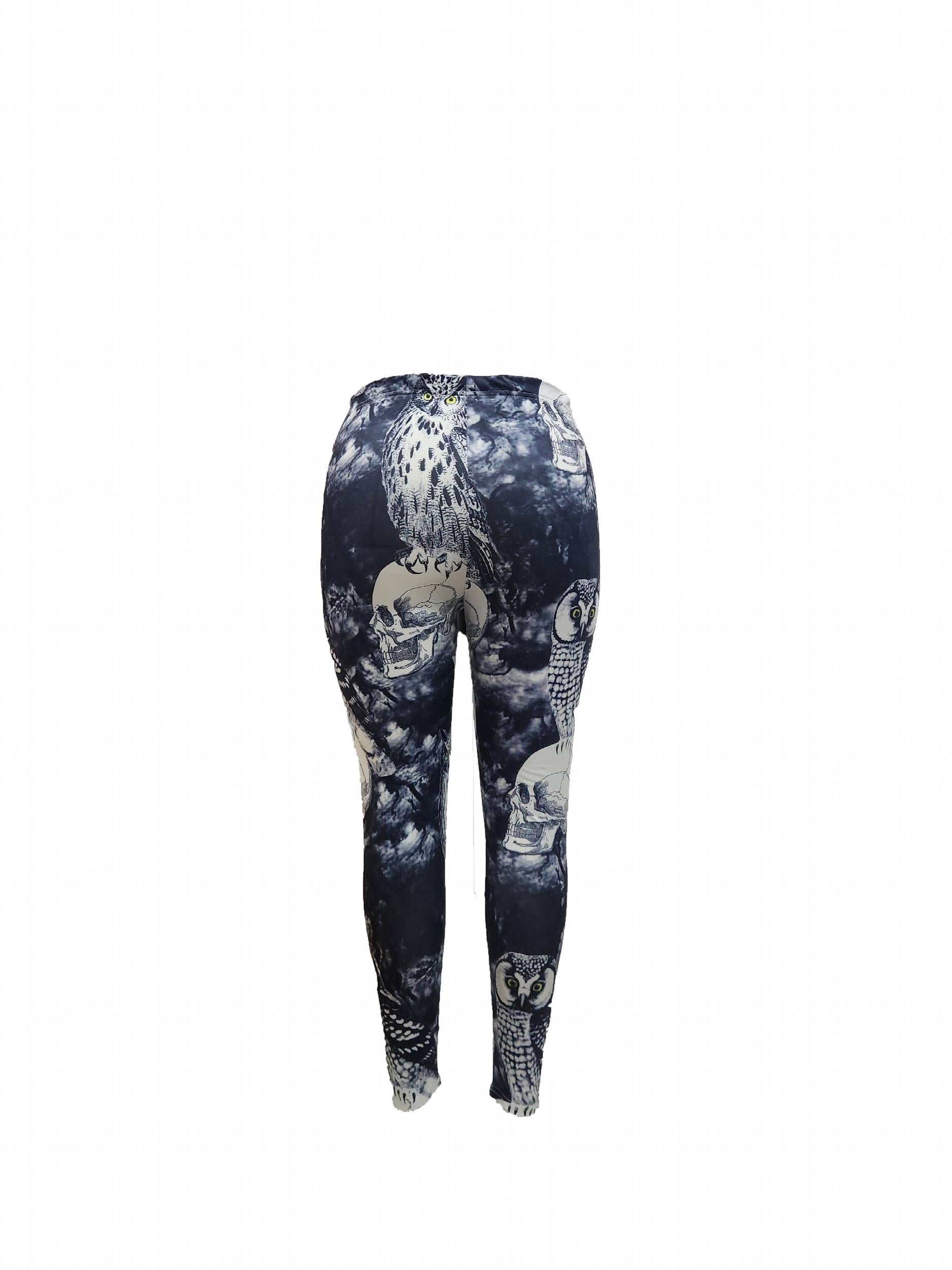 Goth Leggings Women's Plus Skull & Owl Print Leggings