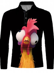 Men's Rooster Pattern Long Sleeve T shirt Lapel 1 4 Button Shirt
