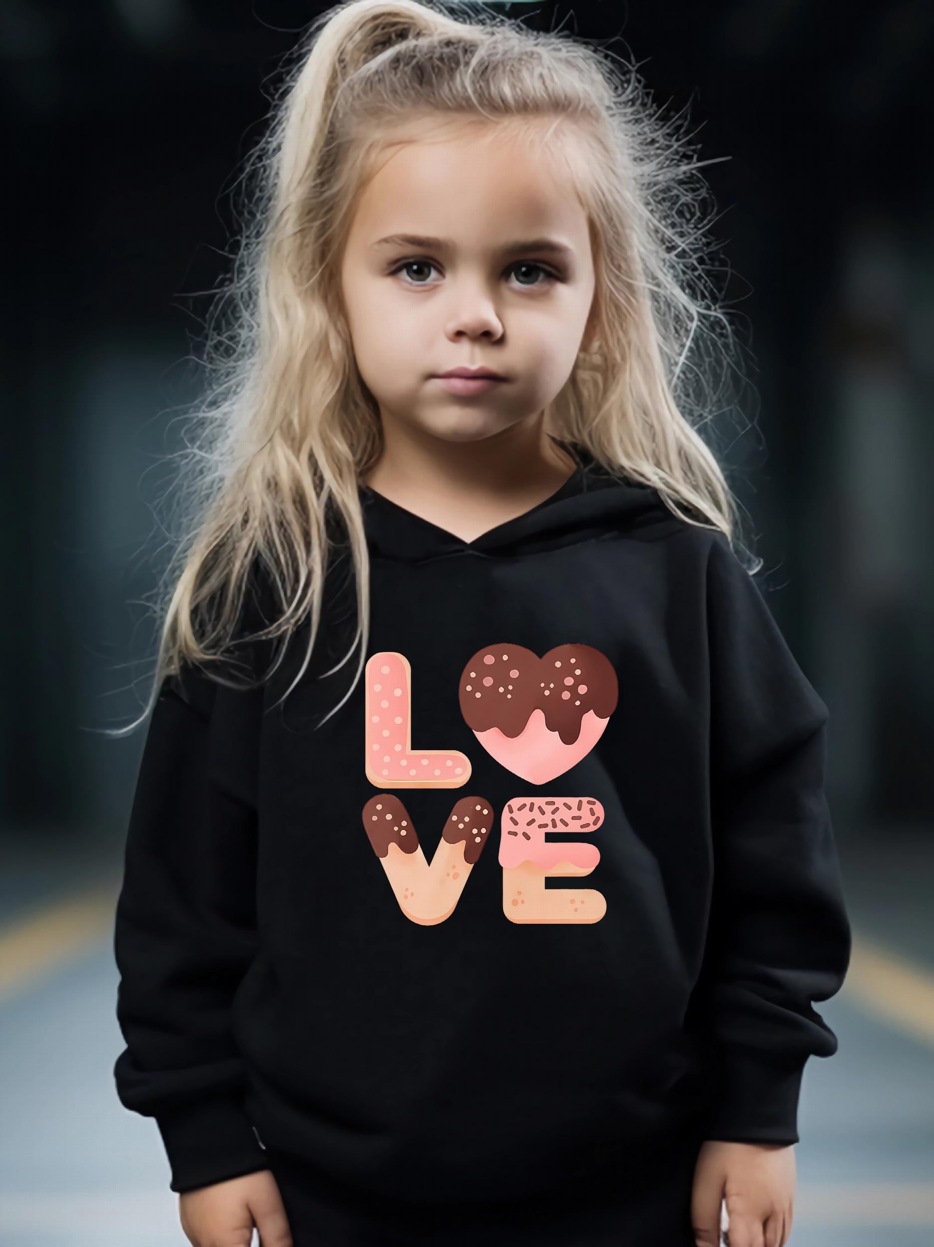 Love Pattern Hooded Sweatshirt for Girls