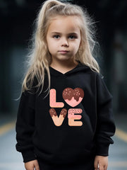 Love Pattern Hooded Sweatshirt for Girls