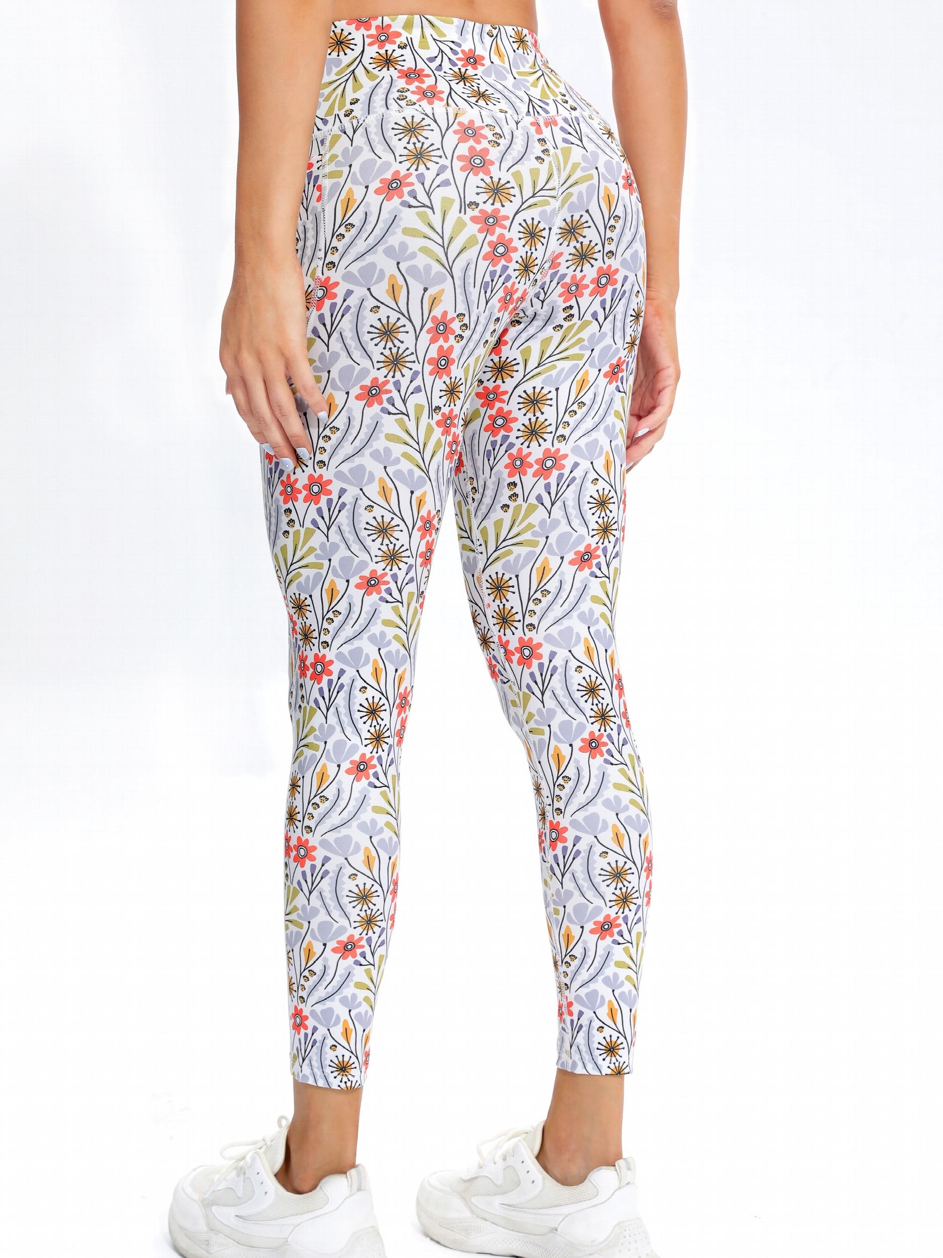 Plant Graphic Yoga Pants High Waist With Pocket Slim Fit Sports Workout