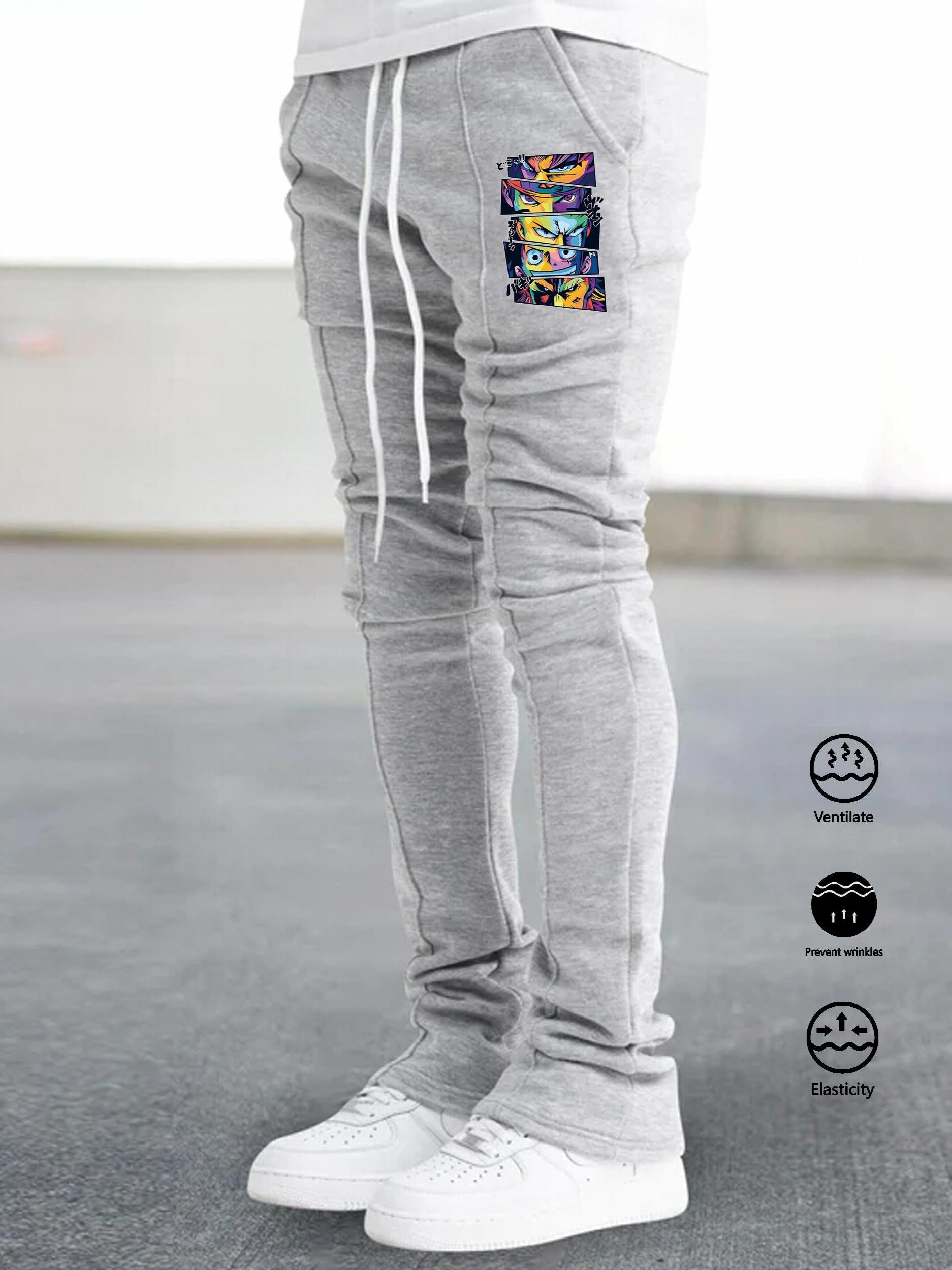 Graphic Print Comfy Flared Trousers Men s Casual Stretch Hip Hop Style Joggers