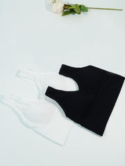 2pcs Solid Ribbed Tank Tops V Neck Padded Women's Lingerie