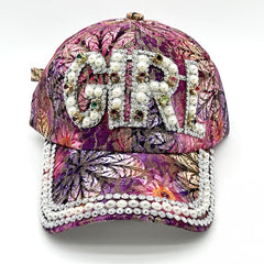 GIRL STAR Baseball Cap Faux Pearl Rhinestone Decor Sun Hat