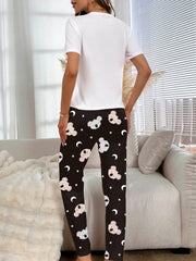 Cartoon Koala Print Pajama Set Short Sleeve Top & Pants