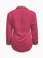 Colorblock Plaid Print Long Sleeve Button Up Lapel Collar Shirt