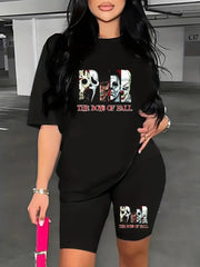 Women's Cartoon Figure & Letter Print 2 Piece Set