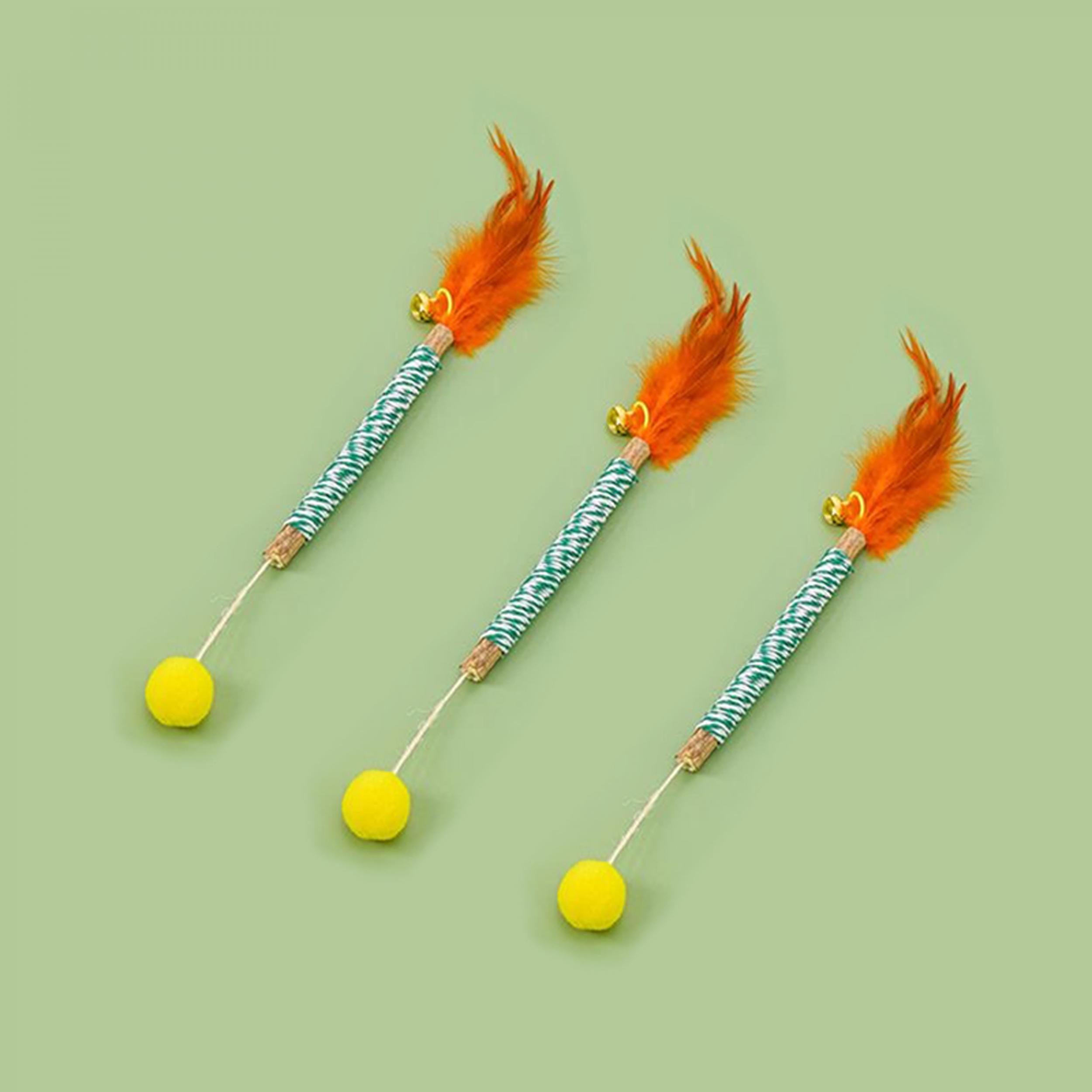 Catnip Teething Stick Cat Toy with Feathers and Bells