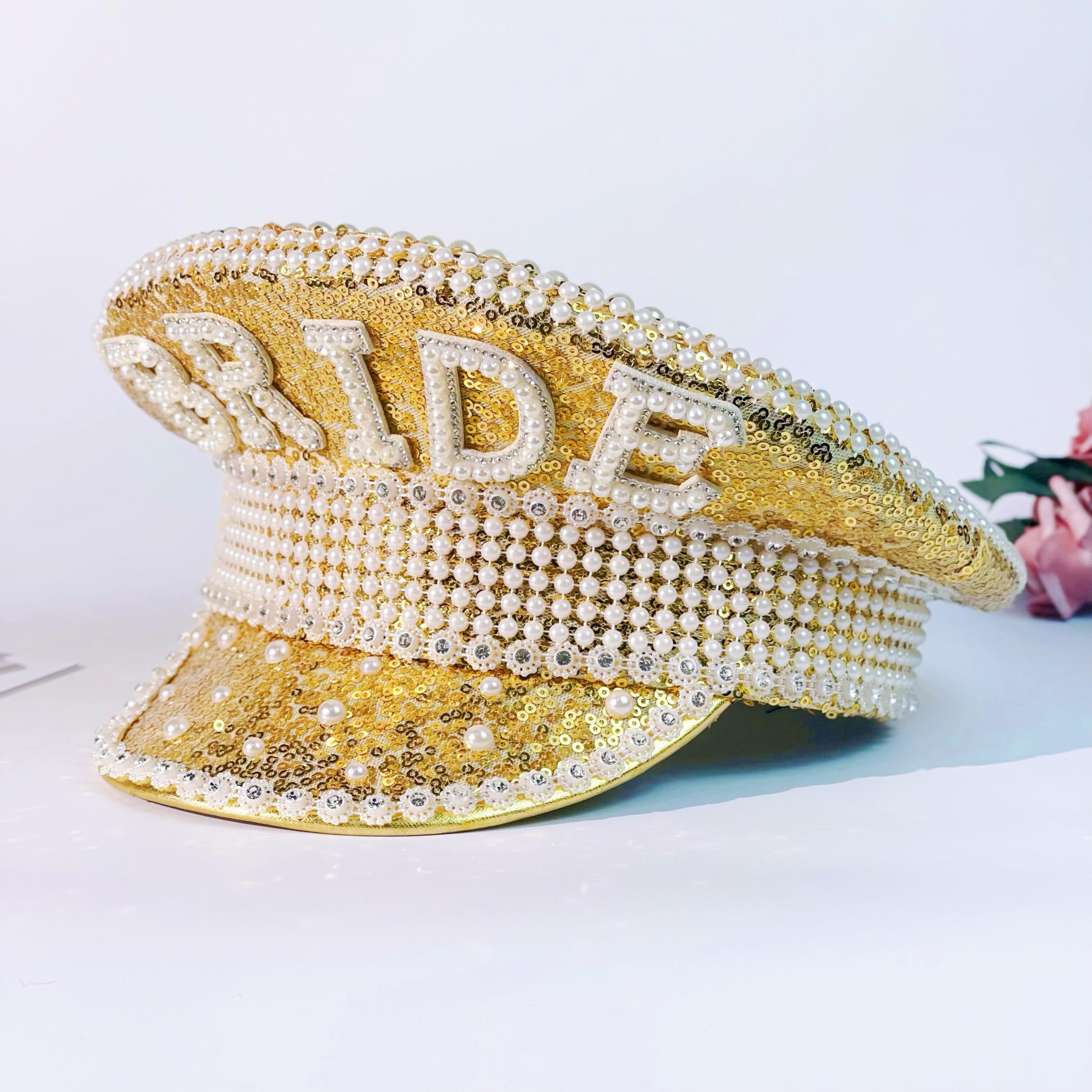 Bride Hat Faux Pearl Sequin Decor for Bachelorette Parties