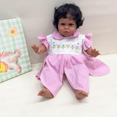 Dark Brown Skin NPK Reborn Doll Soft Touch Princess Girl in Pink Striped Dre