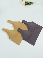 2pcs Solid Ribbed Tank Tops V Neck Padded Women's Lingerie