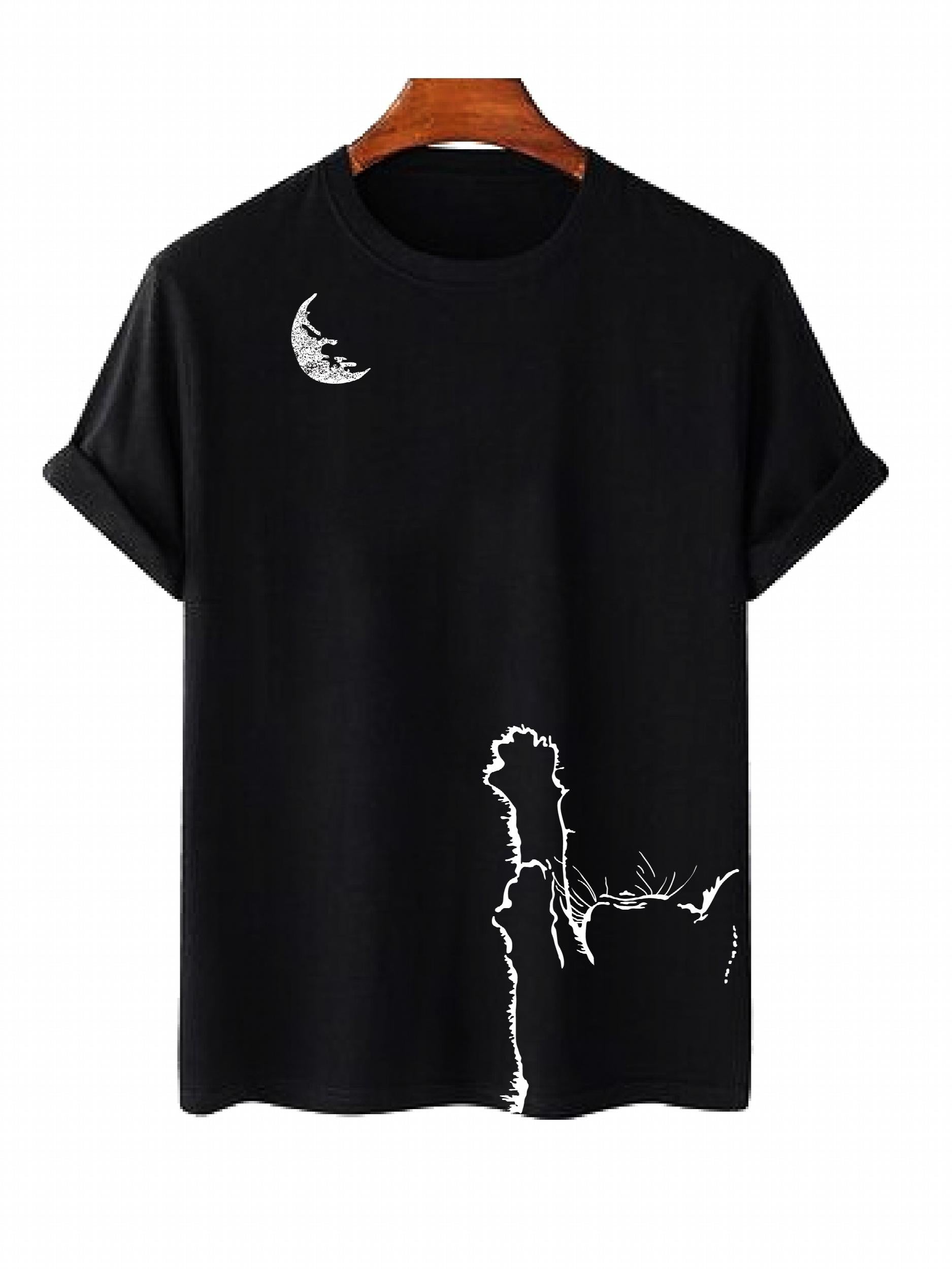 Cat And Moon Graphic Short Sleeve Top Printed T shirt Women's Activewear
