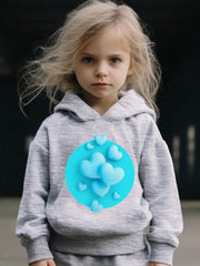 2pcs Heart Graphic Hoodies Pants Set Girls