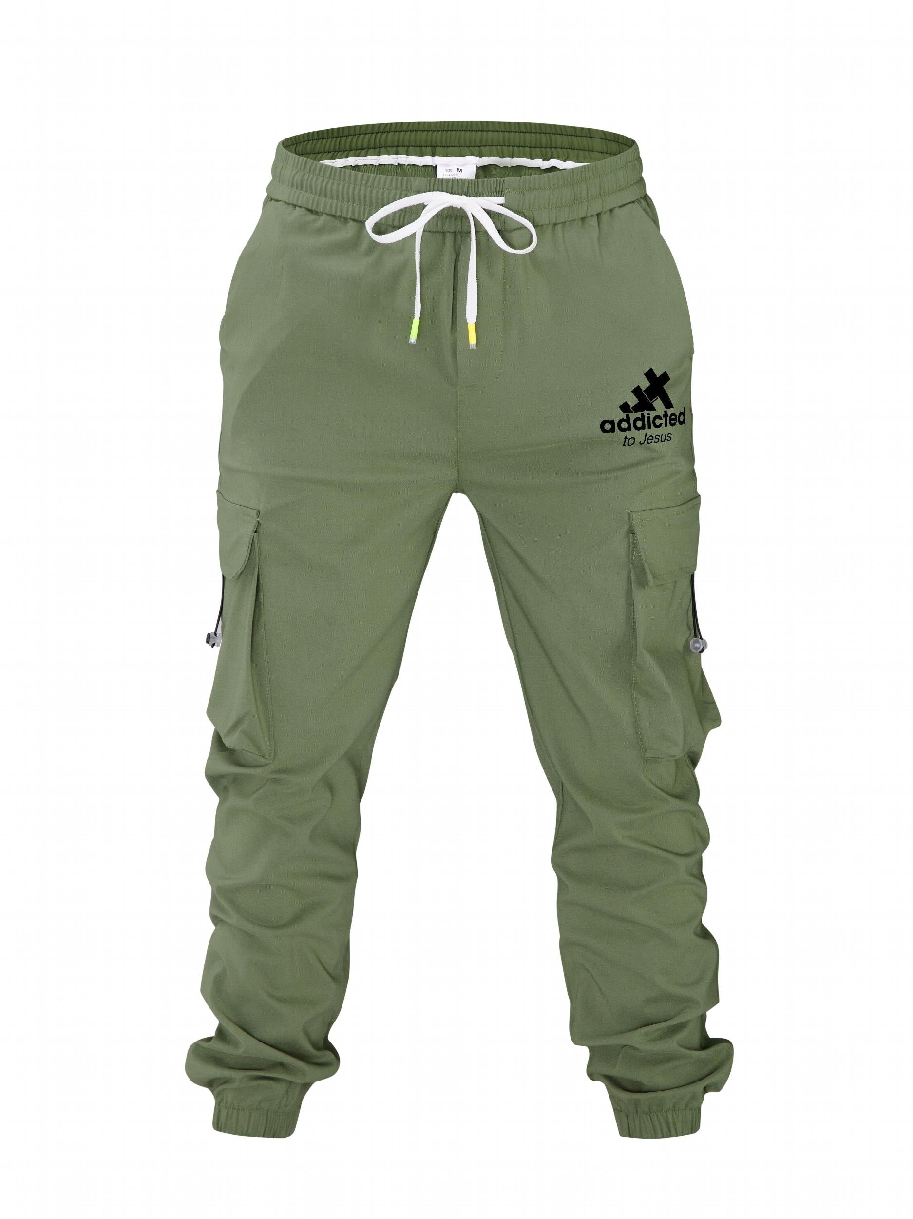 Men's Addicted Print Cargo Pants with Drawstring Pockets
