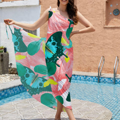 Butterfly Floral Print Tie Shoulder Cover Up Dress