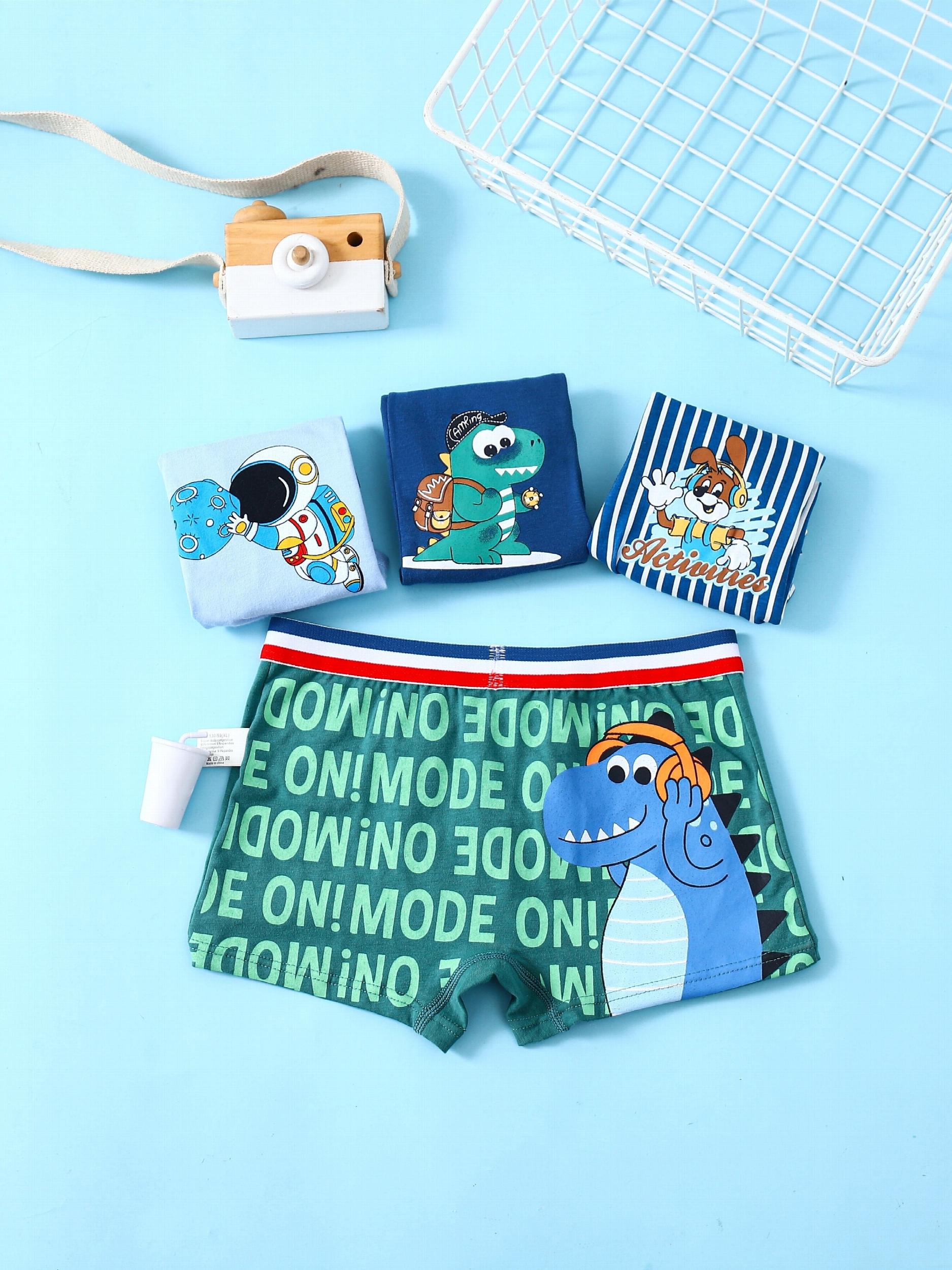 4pcs Boys Boxer Briefs 95 Cotton Striped Cartoon Print Elastic Waist