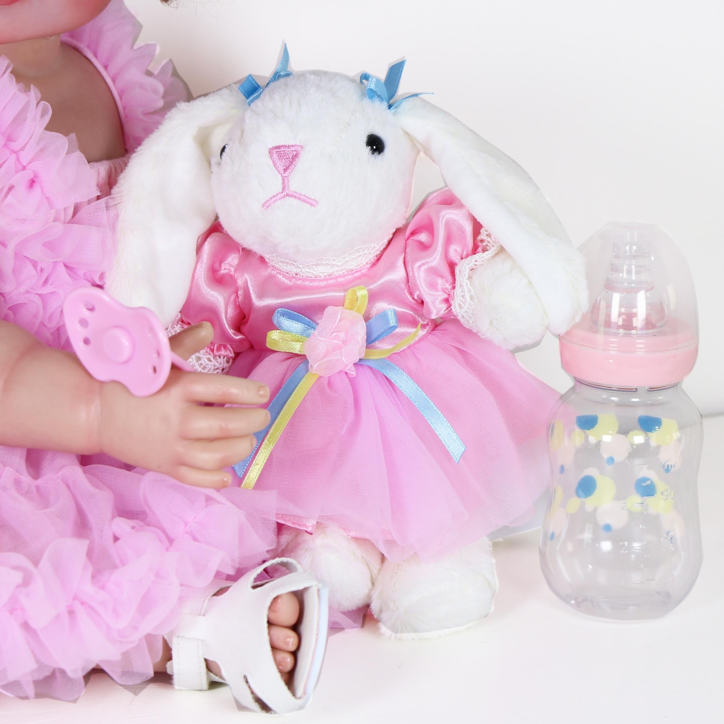 22 Inch Reborn Doll with Rooted Hair and Bunny