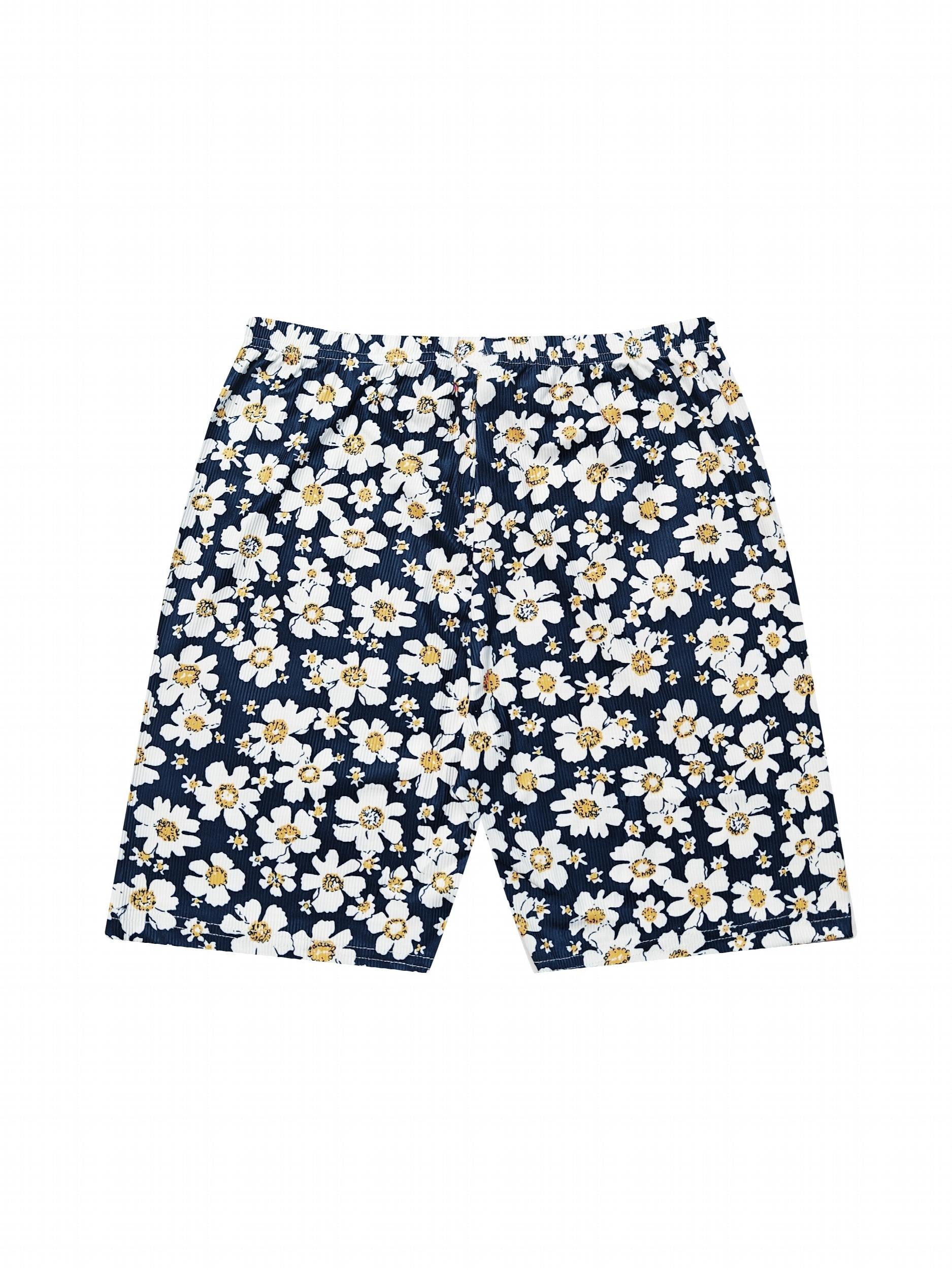 Flower Print Yoga Shorts High Stretch Running Sports Summer Shorts