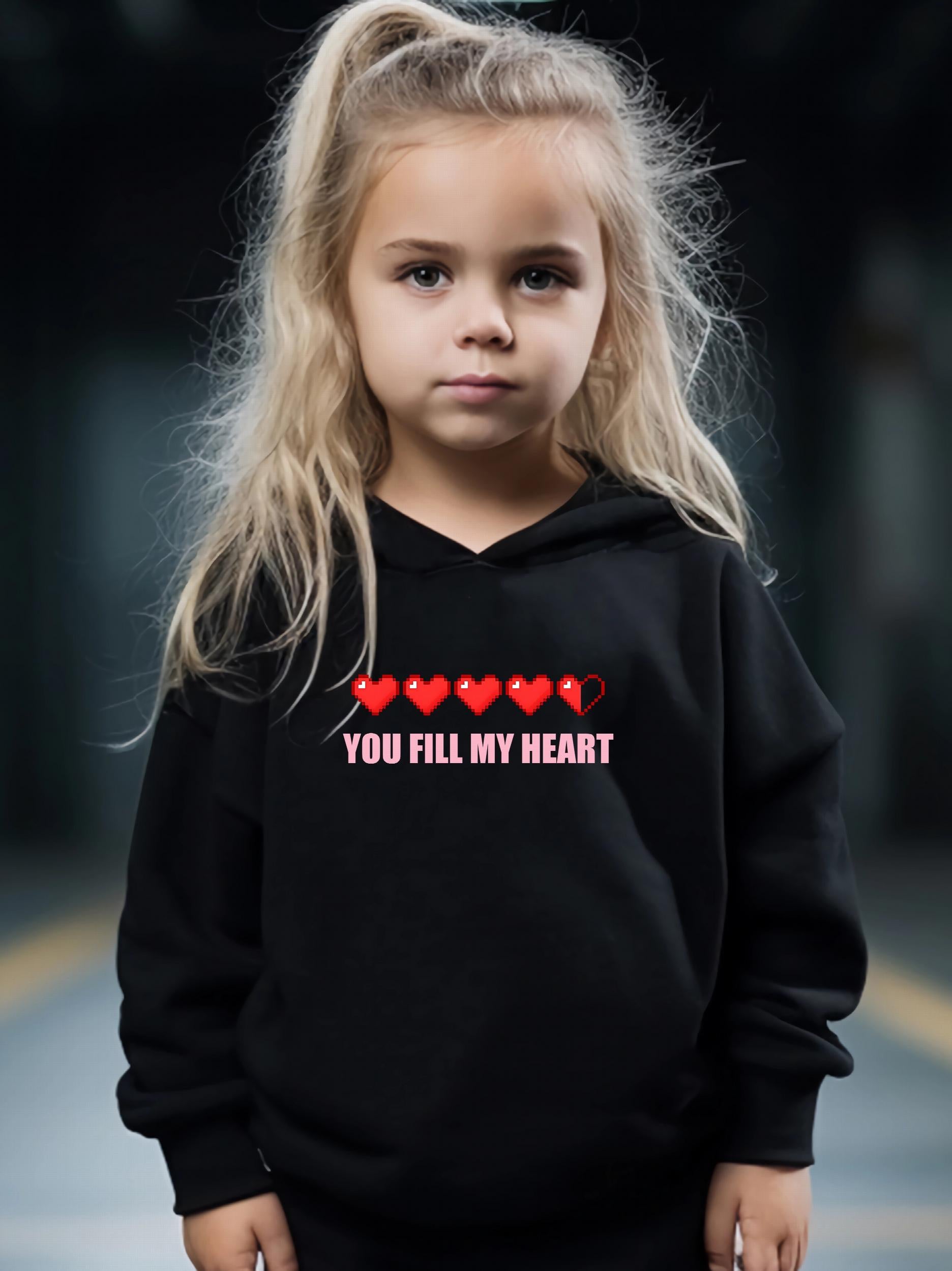 Hearts Pattern Long Sleeve Hooded Sweatshirt Girls Comfy Hoodies Pullover