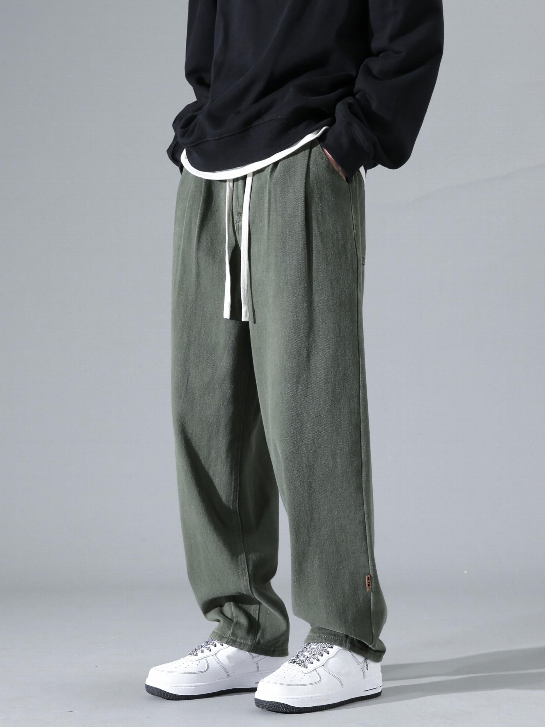 Men's Solid Joggers Pockets Active Drawstring Trousers
