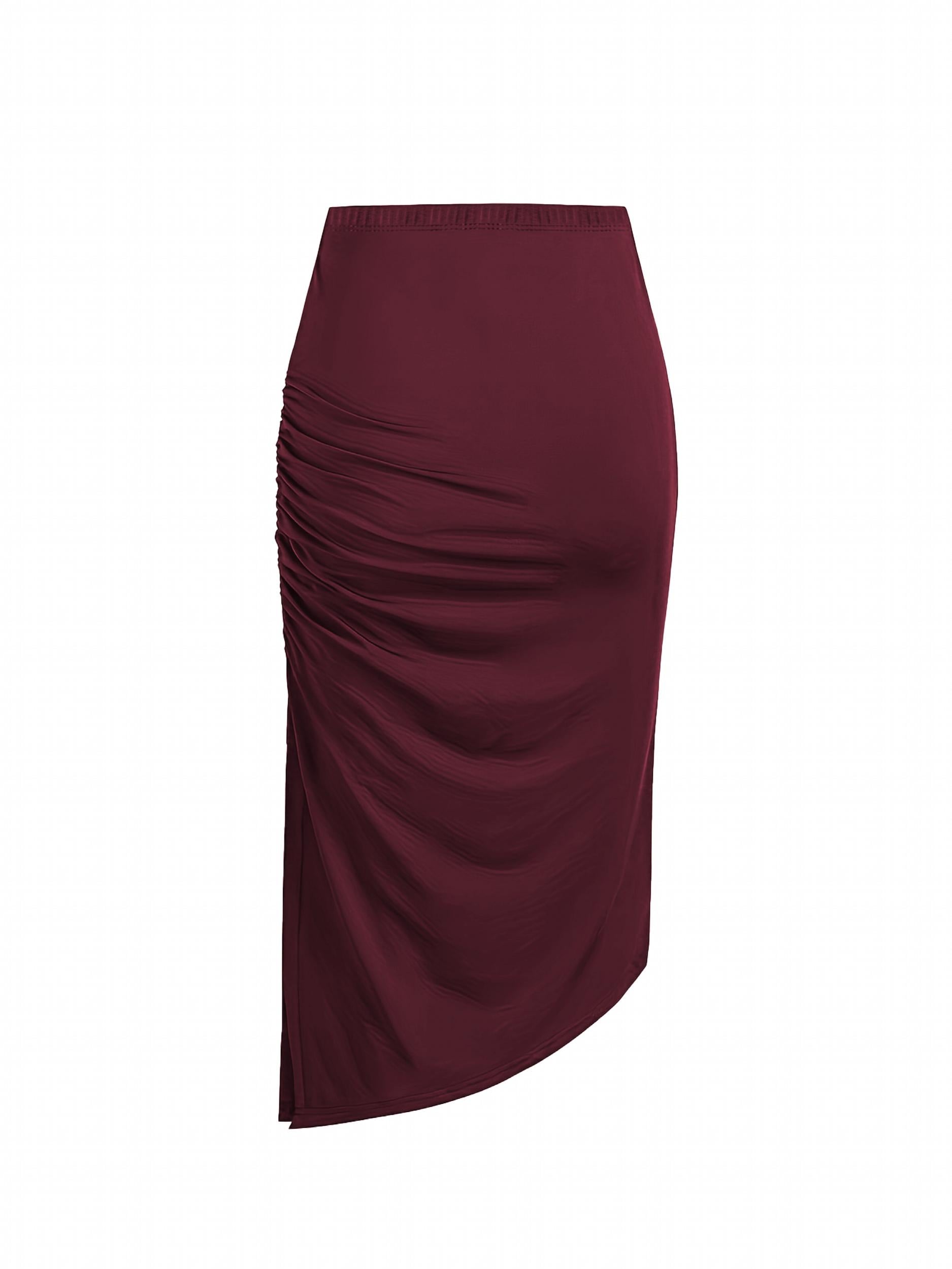 High Waisted Ruched Split Stretch Skirt