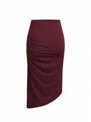 High Waisted Ruched Split Stretch Skirt