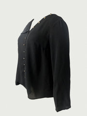 Casual Blouse Women's Plus Solid Button Decor Irregular Neck Long Slee