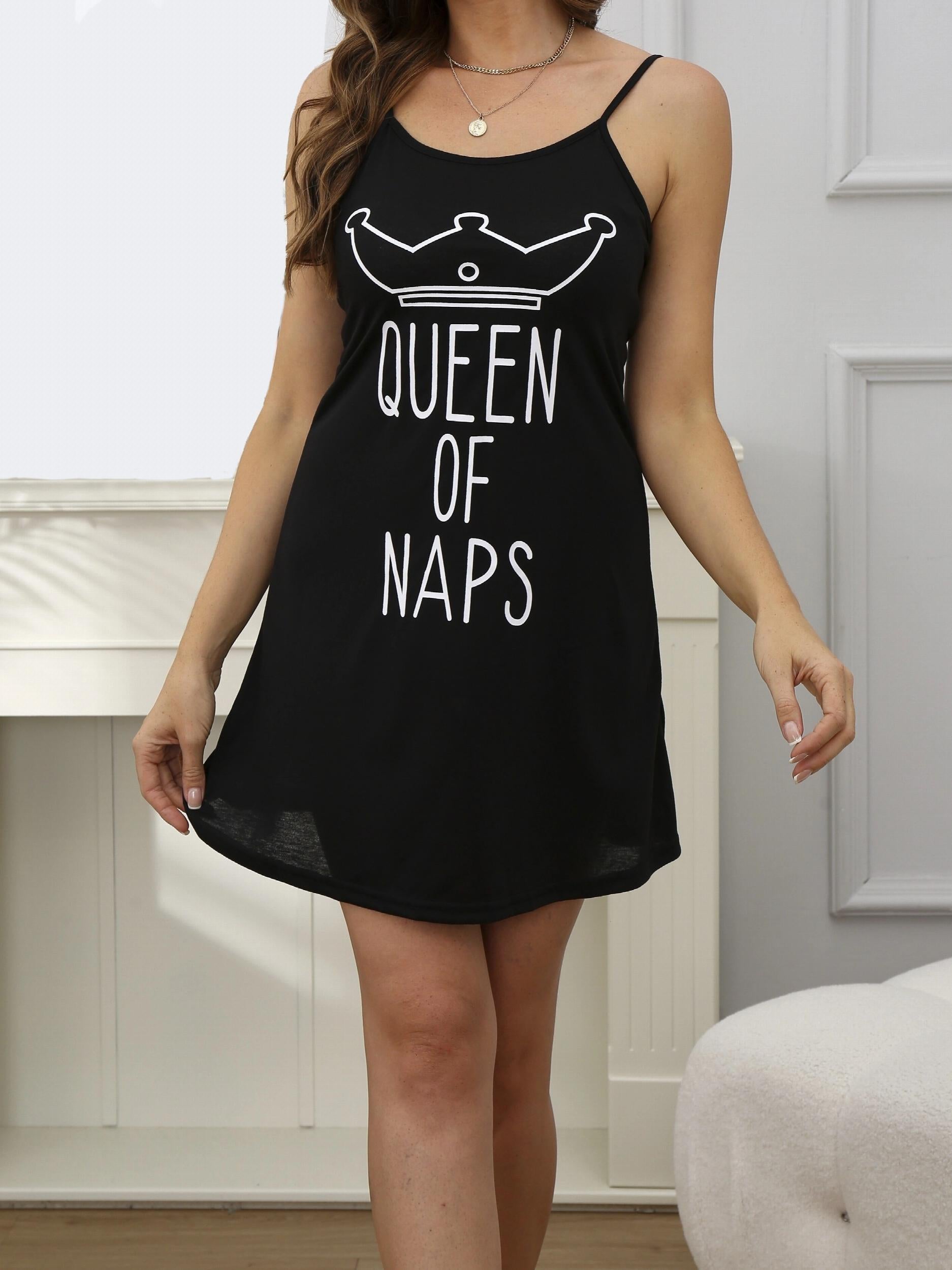 Letter Print Nightdress Scoop Neck Sleep Dress Women's Sleepwear