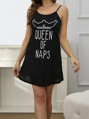 Letter Print Nightdress Scoop Neck Sleep Dress Women's Sleepwear