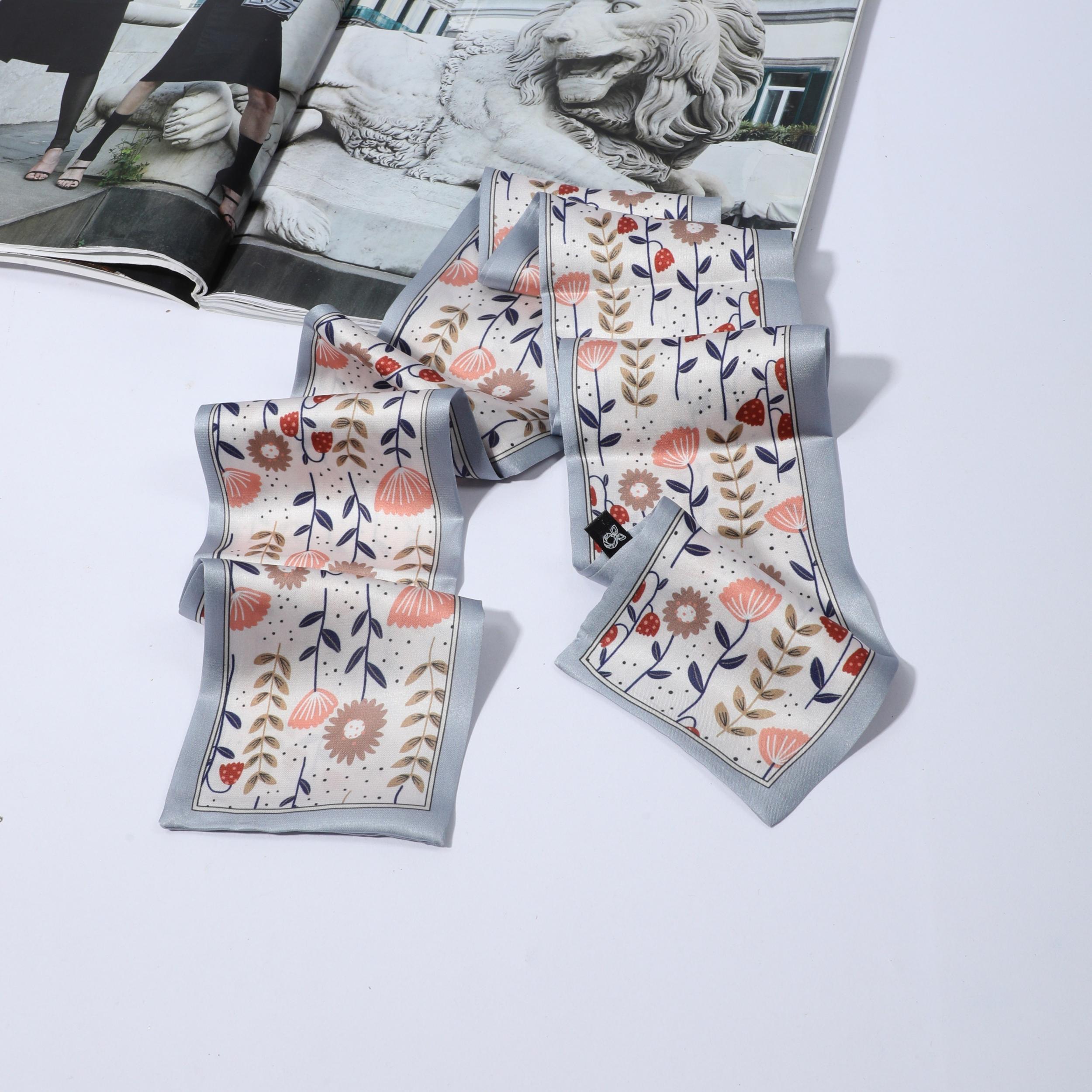 Graphic Flower Neckerchief Long Skinny Scarf Headband Hair Ribbon