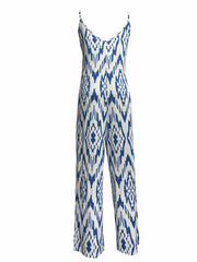 Geometric Print V Neck Wide Leg Jumpsuit