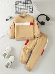Kids Splicing Pullover Sweatshirt & Pants Set