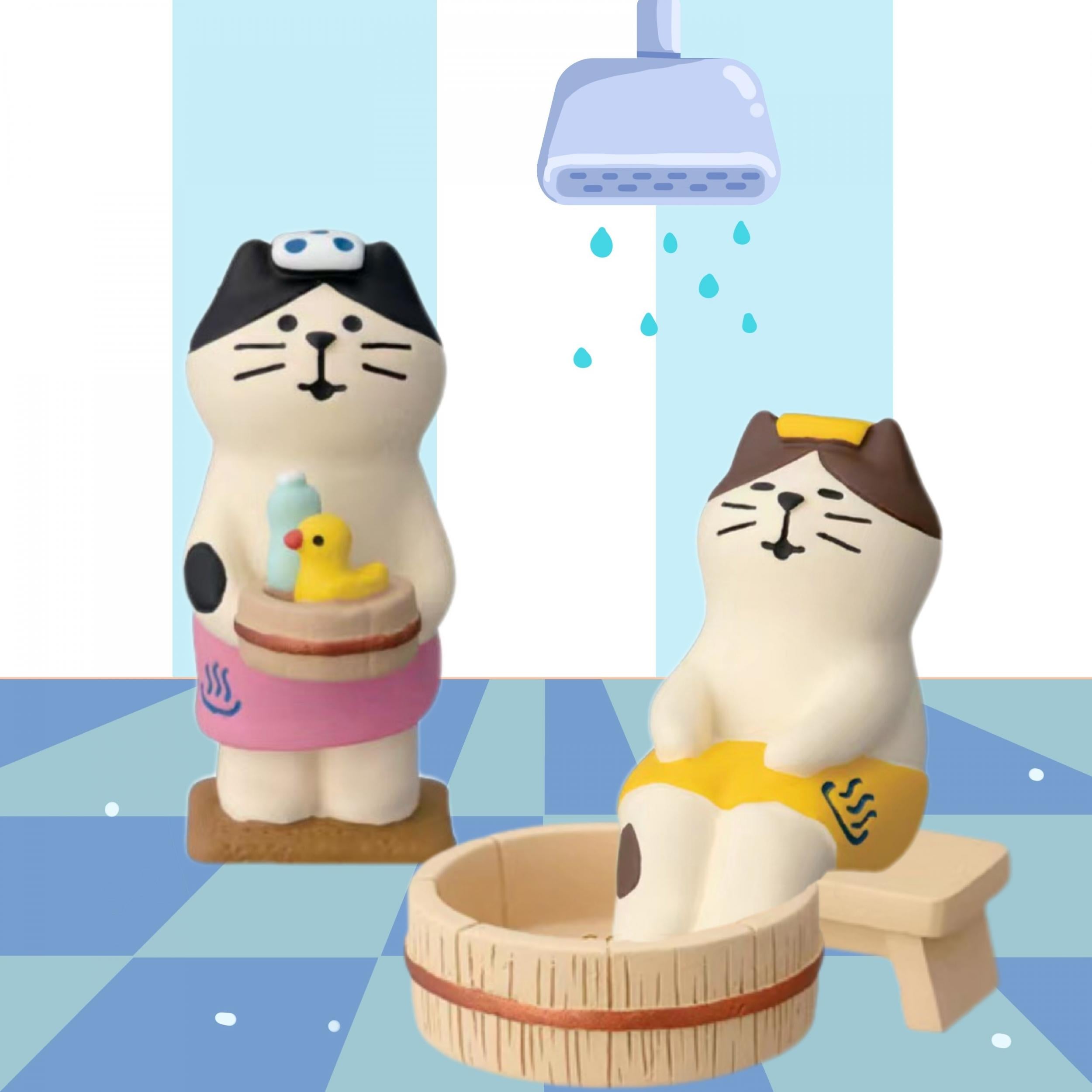 Three Cat Foot Soaking Hot Spring Desktop Ornament
