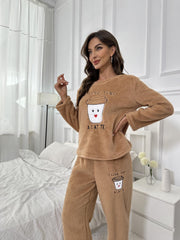 Letter Print Lounge Set Long Sleeve Crew Neck Top & Pants