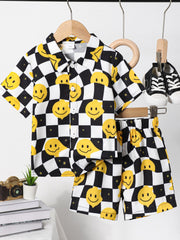 Toddler Boy's Happy Face Print 2pcs Shirt & Shorts Set
