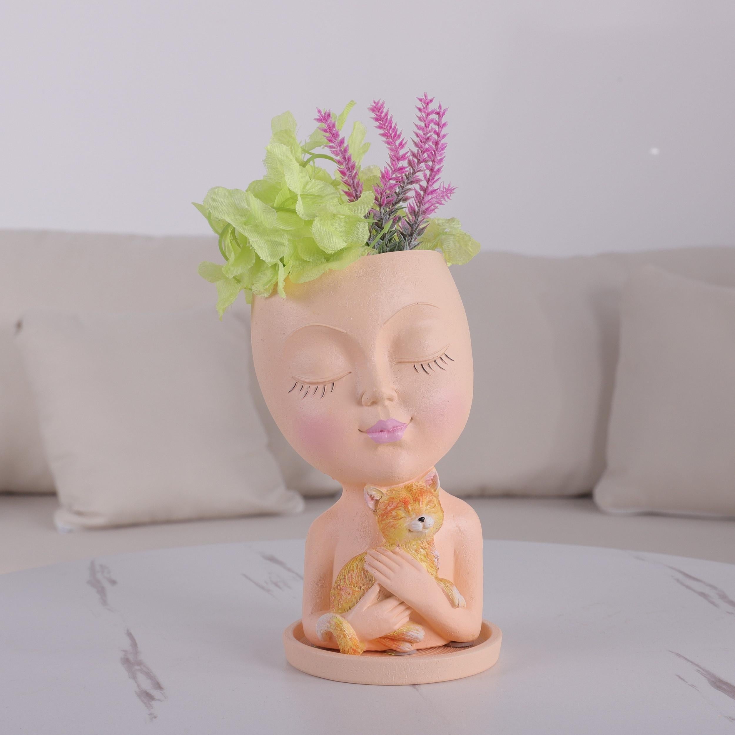 Cat Girl Resin Vase for Home Decor