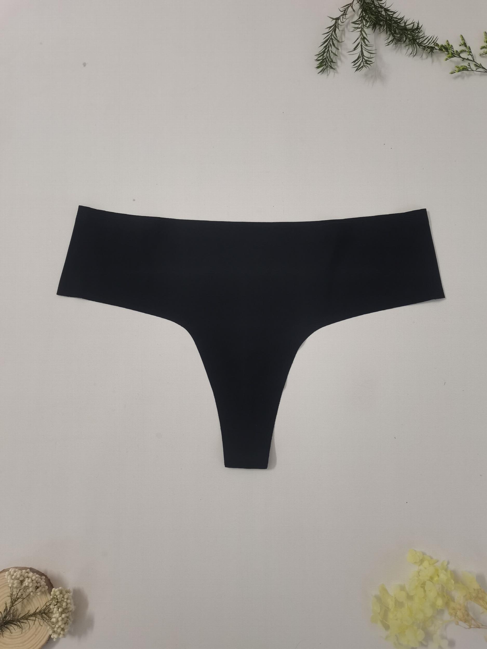 3 Pack Plus Size Seamless Thong Panties Set Women's Mid Waist Stretch