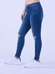 Casual Skinny Jeans Washed Ripped Button Fly High Stretch